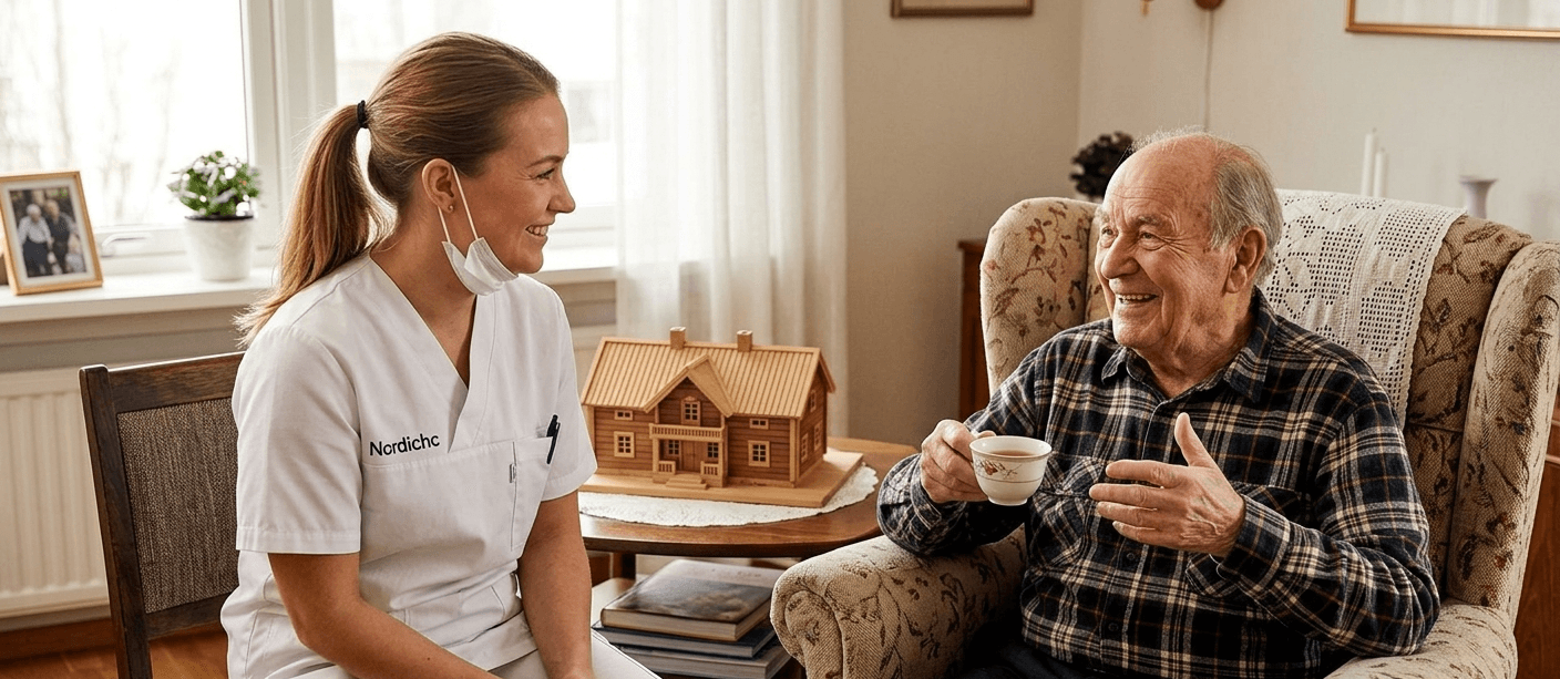 A Nordic nurse caring for an elderly patient at home in Dubai